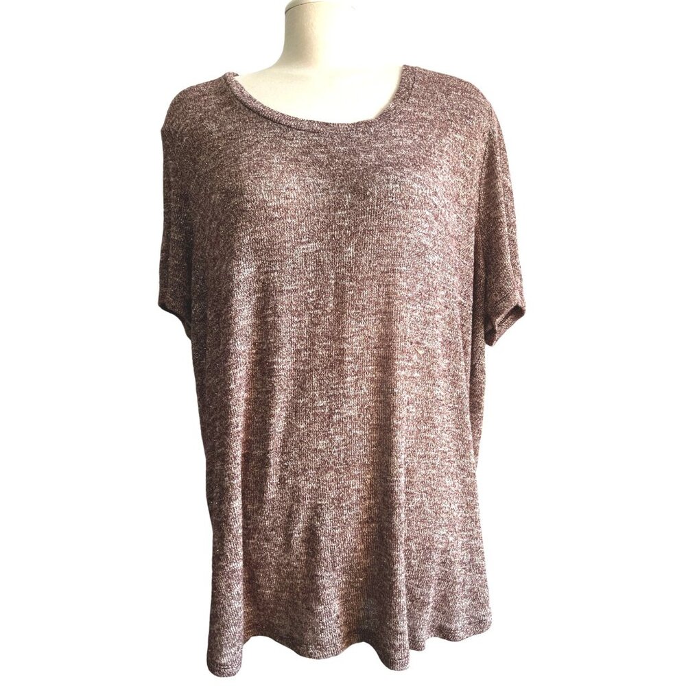 Faded Glory Pink Metallic Knit Blouse Sz 3XL (22W-24W) Womens Short Sleeve